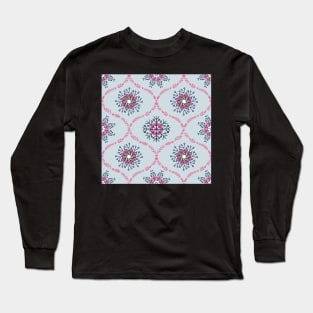 Snowflakes and branches ogee pattern in pink and light blue Long Sleeve T-Shirt